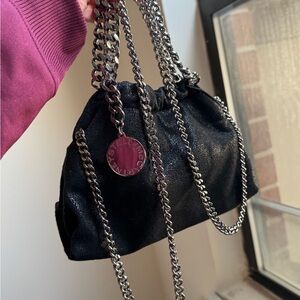 Stella McCartney Black Mini Falabella Eco Shaggy Drawstring Shoulder Bag